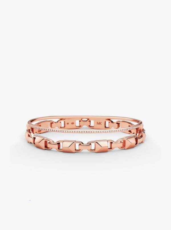 Damske Naramky Michael Kors Precious Metal-Plated Sterling Silver Mercer Link Pavé Halo Bangle Ruzove Zlate - Šperky Michael Kors Akcia | PYKQU-7432